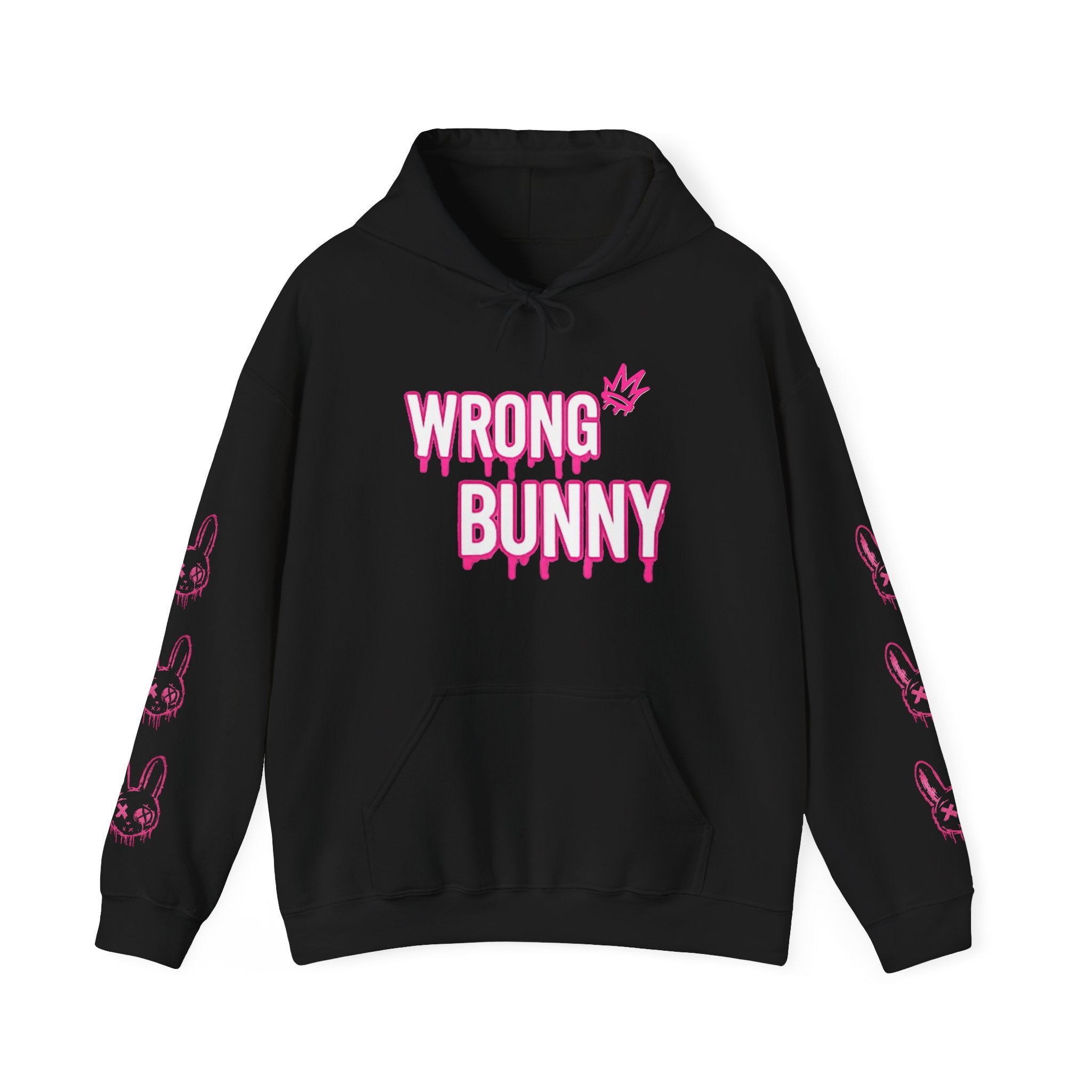 Wrong Bunny Hoodie — Grunge Pink Drip Bunny Streetwear
