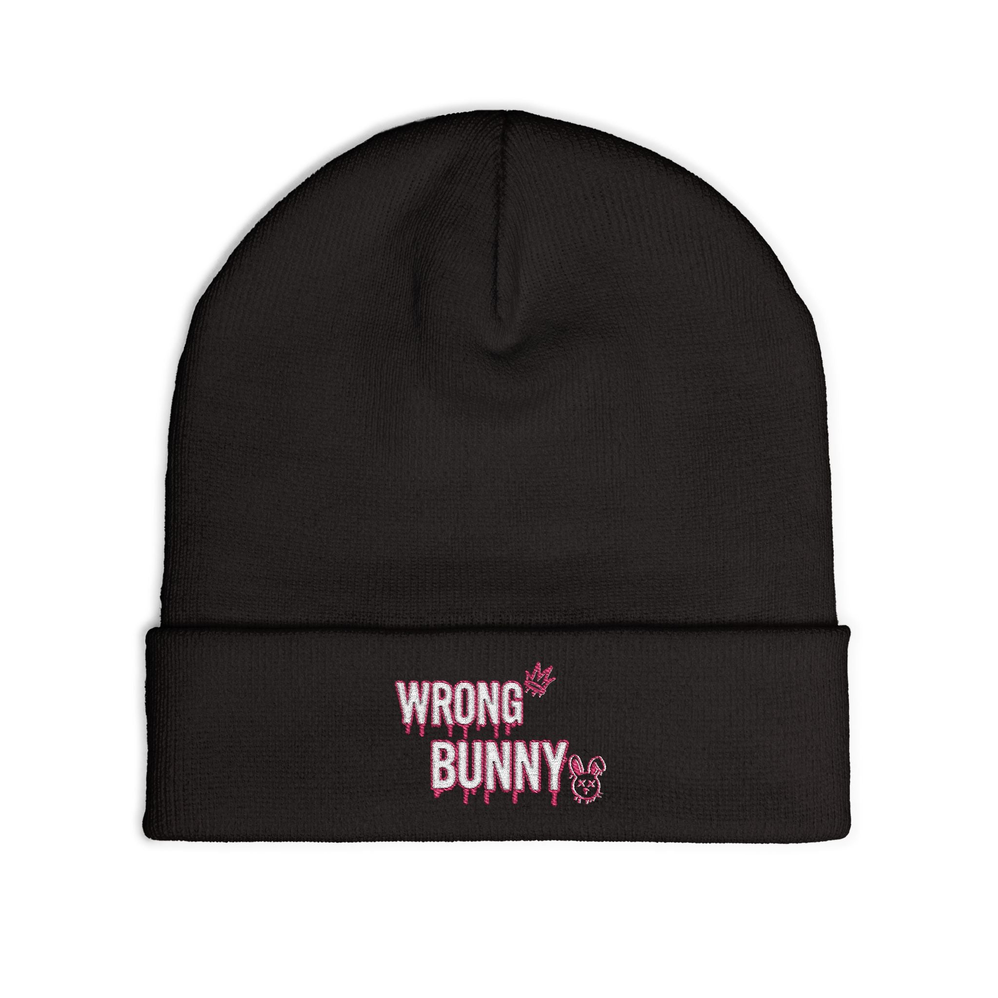 Wrong Bunny Embroidered Knit Beanie — Cute Creepy Bunny Winter Hat