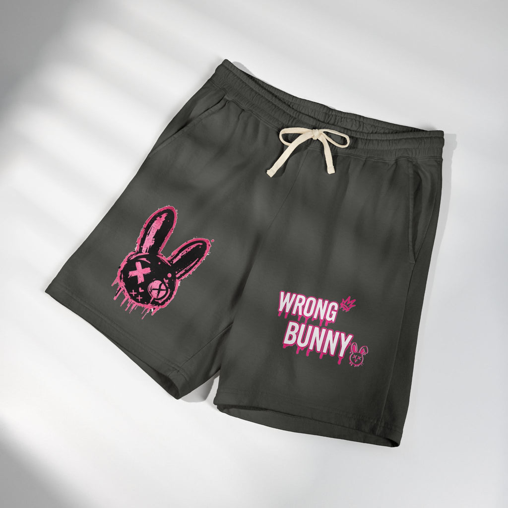 Wrong Bunny Graphic Sweat Shorts — Distressed Pink Bunny Design