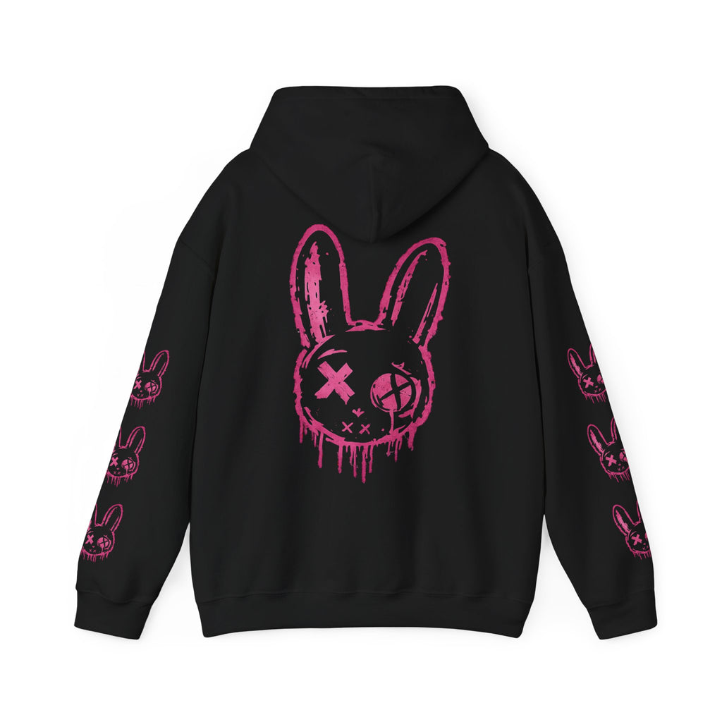 Wrong Bunny Hoodie — Grunge Pink Drip Bunny Streetwear