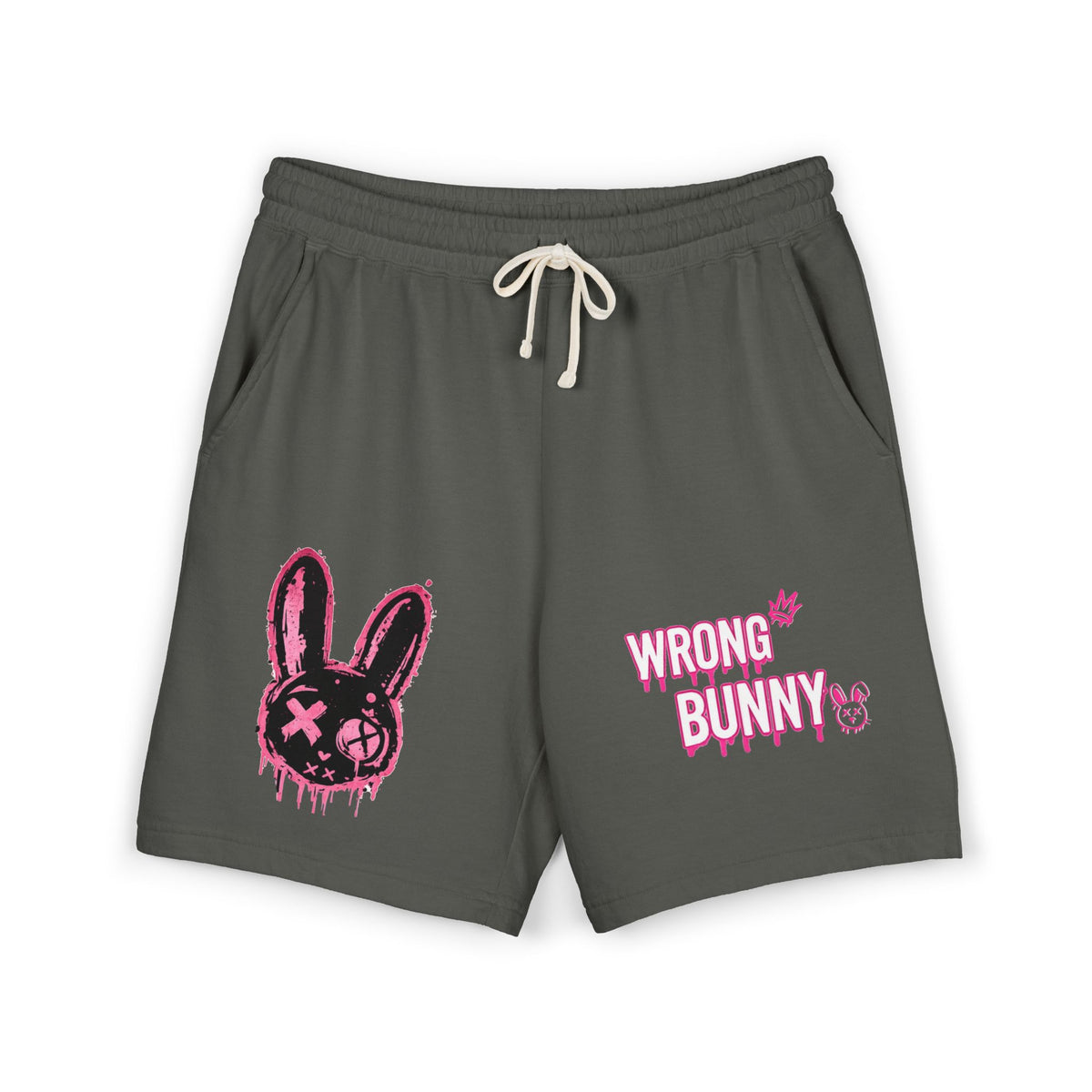 Wrong Bunny Graphic Sweat Shorts — Distressed Pink Bunny Design