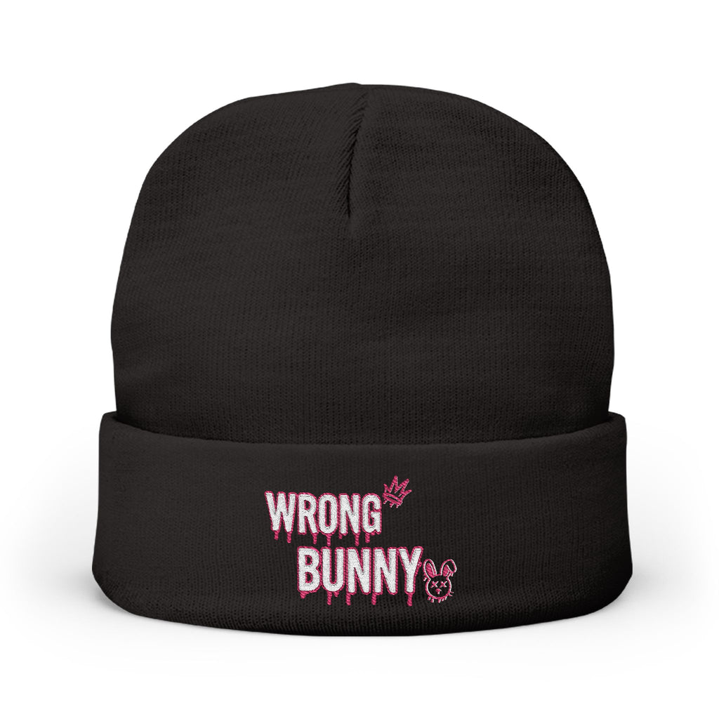 Wrong Bunny Embroidered Knit Beanie — Cute Creepy Bunny Winter Hat
