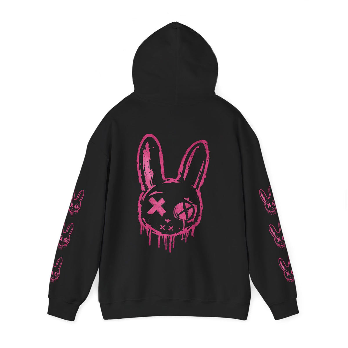 Wrong Bunny Hoodie — Grunge Pink Drip Bunny Streetwear